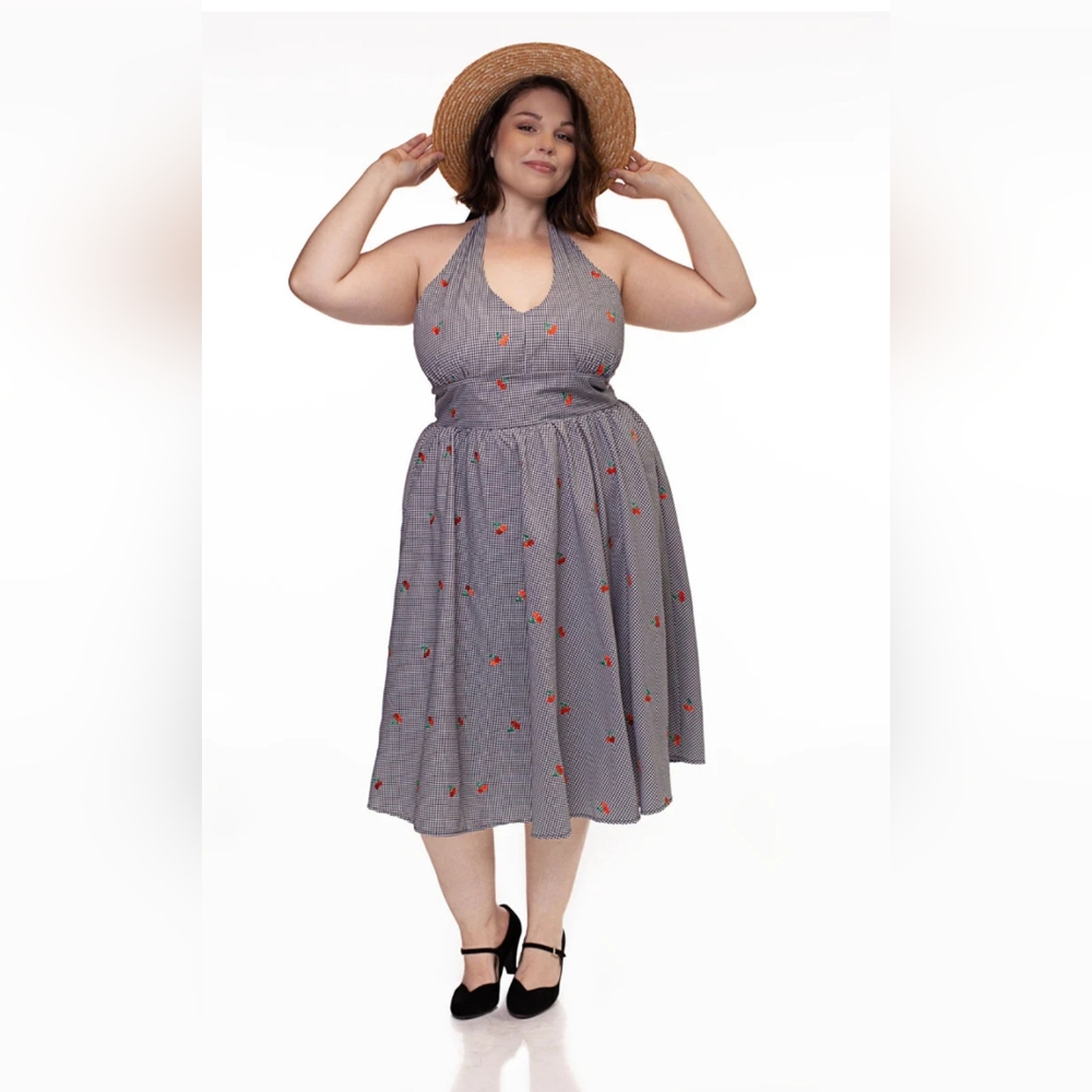 Retrolicious Cherry Checkers Halter Dress 3XL - Picture 2 of 4